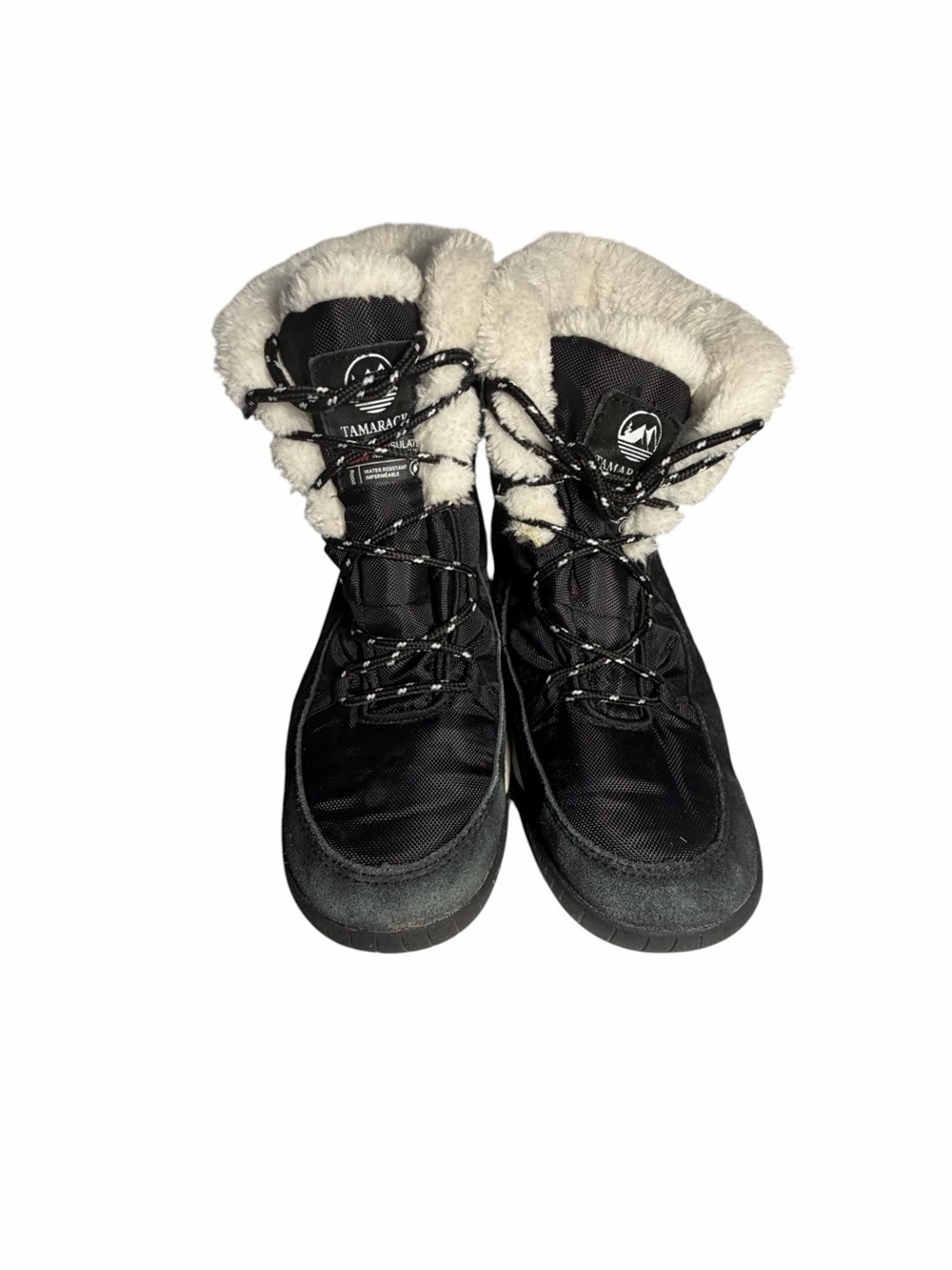 Tamarack Women's Black Leather Winter Lace-Up Boots with Faux-Fur Collar Sz 9